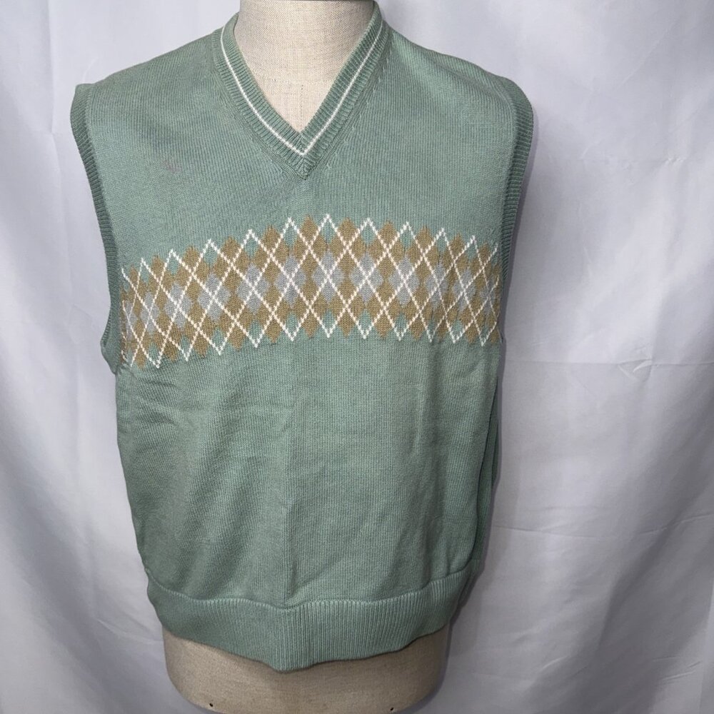 Vintage Gap Womens Argyle Sweater Vest XL Green Y2K Preppy School Girl College